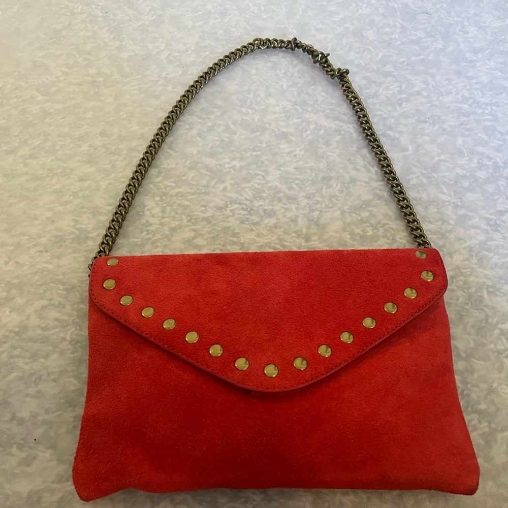 J. Crew Vibrant Red Suede Shoulder Bag with Chain Strap